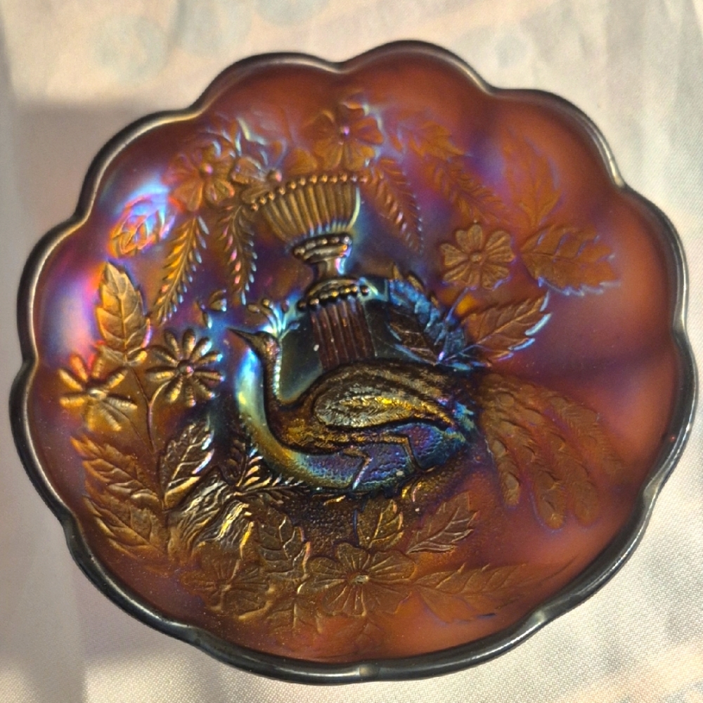Extremely Rare Norwood - 6" Peacock - & Urn Purple - Antique Carnival Glass
